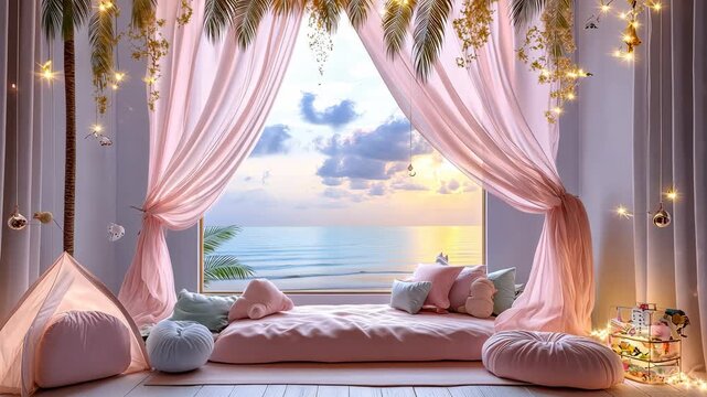 Stylish bedroom with a large bed. Selective focus. dizain.