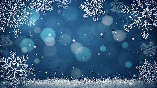 Blue sky winter holiday background with falling snow and bright Christmas stars vector illustration design