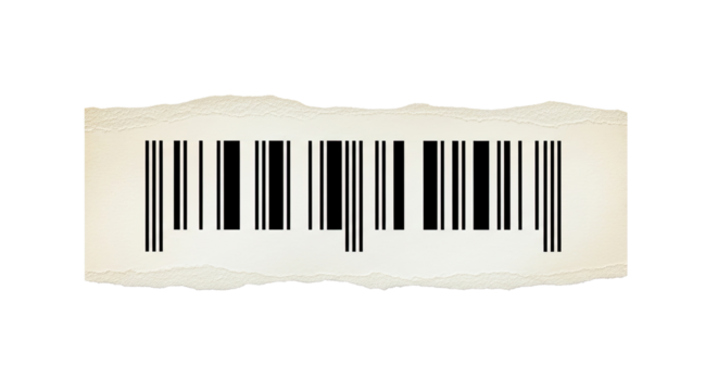 Torn Paper Label with Barcode on White Background for Inventory Management Design