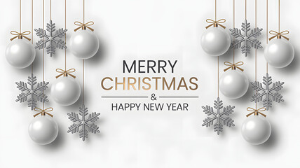 Elegant Christmas & New Year design featuring ornaments and snowflakes, perfect for holiday greetings, invitations, and festive marketing campaigns this season