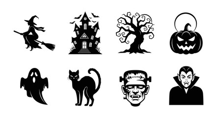 Fototapeta premium Halloween Icons Set Spooky Characters and Symbols Collection.