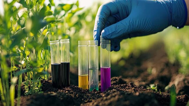 take soil samples for research. Selective focus. nature.