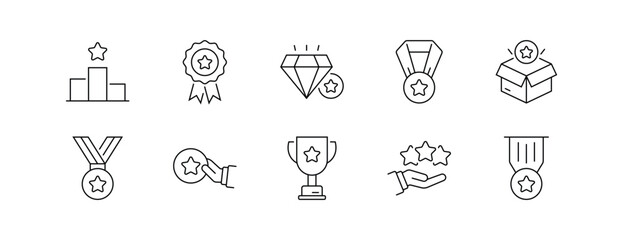 Reward Icon Set Line Style, Editable Stroke
