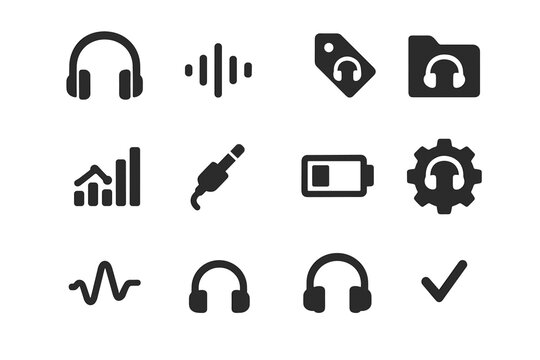 Ear chart plug icon folder set tag round line vector battery audio