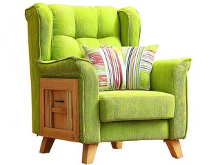 Hi-Res Green Velvet Armchair Central Circle Copy-Space Soft-Grain White BG for Brand Manual & E-Commerce Hero