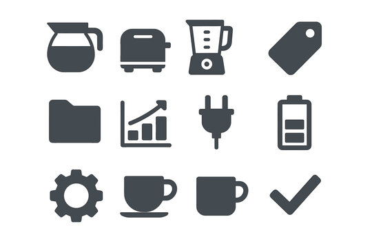 Modern folder vector kitchen pot tag blender chart icon battery coffee toaster