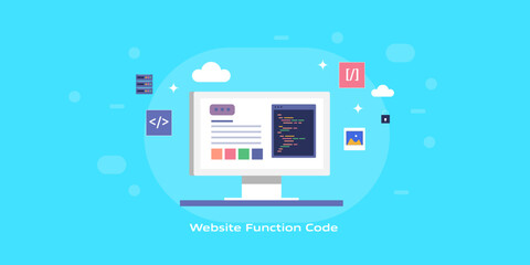 Website code on display, integrated with cloud ecosystem and server hosting and programming elements.