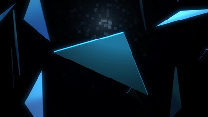 bright neon triangle shards hover dynamically against deep black surface - Powered by Adobe