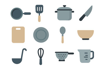 Bowl kitchen measuring pan vector tools ladle cutting board pot whisk icons