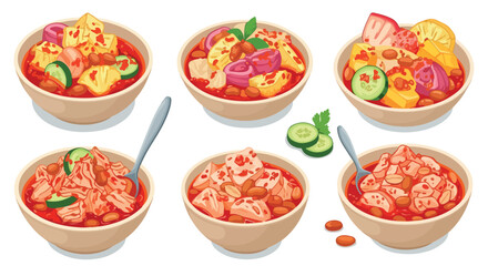 Colorful bowls of beans with fresh toppings