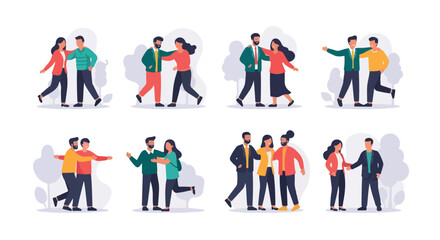 People greeting and interacting in various poses © Pandaman1102