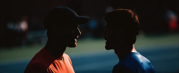 Two competitors share a heartfelt sportsmanlike moment filled with respect and relief after the match.