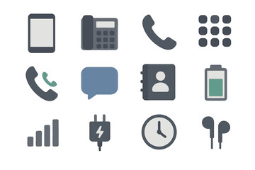 Bubble smartphone earphones icon contact book battery signal set phone vector charger
