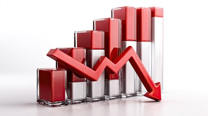 Market Downturn: A visual representation of a market downturn, with a downward trending arrow superimposed over a bar graph, symbolizing decline and economic challenges.