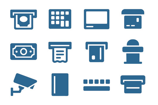 Row atm panel collection keypad icon light slot vector security eject