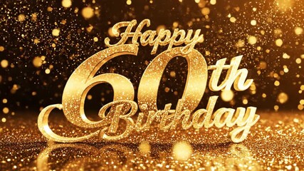 Golden ‘60th birthday’ celebration text with sparkling festive background, elegant anniversary design