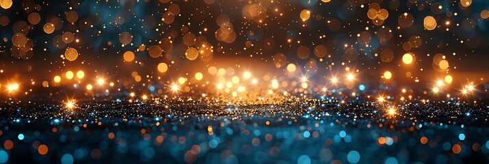 Panoramic Bokeh Background with Orange and Blue Lights for Celebrations and Parties