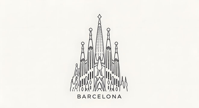 Barcelona Landmark Line Art: Sagrada Familia Silhouette