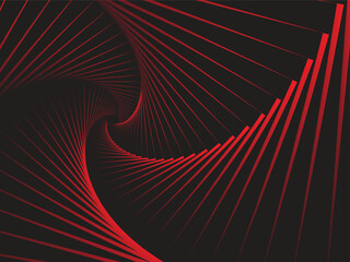 Abstract red spiral wave lines forming dynamic vortex on dark background, modern geometric design, futuristic digital illustration, smooth flowing motion background