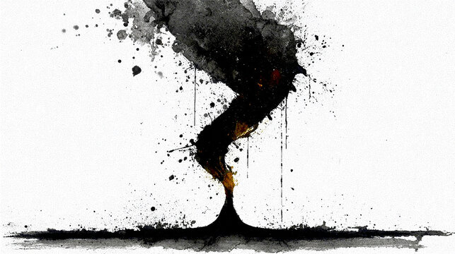 Grungy, expressive watercolor effect creating a dark, smoky abstract form.