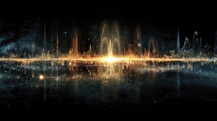 Abstract Digital Soundwave Visualizer with Glowing Particles and City Skyline Effect