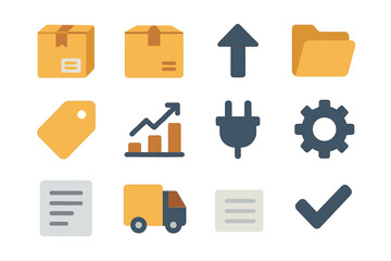 Box plug tag delivery cardboard folder chart label icon gear minimal vector