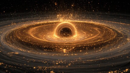 Abstract Representation of a Black Hole with Glowing Accretion Disk and Space Particles