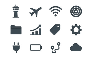 Battery airport tag icons tower icon plug signal chart airplane vector wifi