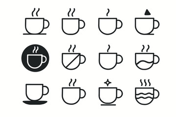 Fototapeta premium Steam coffee minimalist fold curve icon outline dot icons shadow circle vector