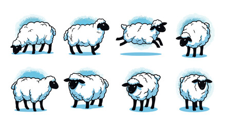 Set of sheep in various poses with transparent background