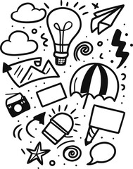 Collection of hand drawn style icons for design projects