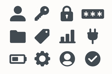 Fototapeta premium Login plug icon password vector user gear chart folder circle battery person