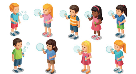 Children blowing bubbles outdoors playful kids summer fun