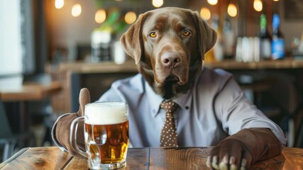 Video A happy dog sipping a cold one, great for party or event advertising