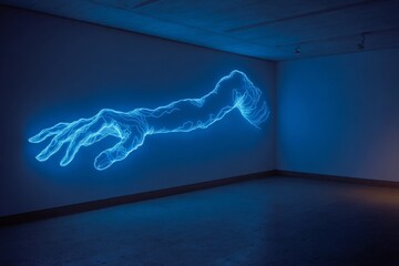 Biometric palm scan projecting digital asset streams