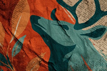 Artistic reindeer print on textured paper