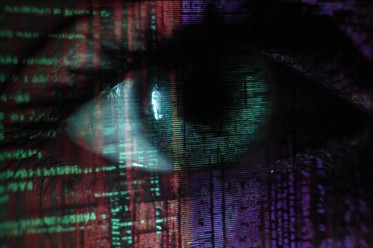 Digital art gallery reflected in human eye