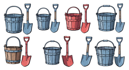 Buckets and shovels set for gardening and landscaping © Pandaman1102