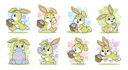 Fototapeta premium Easter bunny characters with baskets and eggs