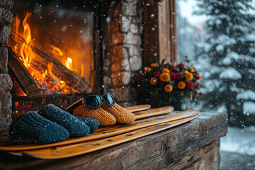 Winter resort town scene in the village cozy rustic streets charming houses peaceful outdoor atmosphere quaint traditional architecture scenic countryside setting