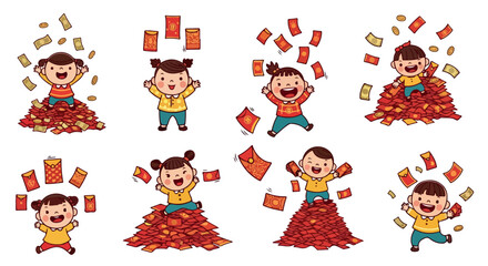 Children celebrating Chinese New Year with money