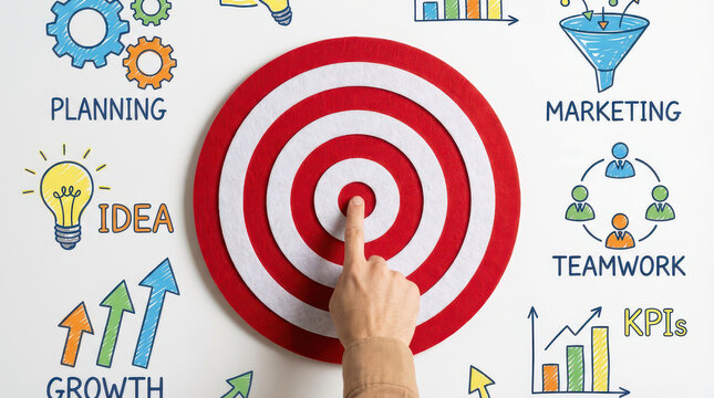 Target marketing planning teamwork idea growth KPIs strategy business success focus goals performance analytics creativity collaboration vision objectives metrics innovation development analysis
