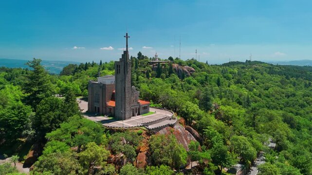 Aerial view of the Sanctuary of Penha in Guimaraes, Portugal