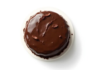 Decadent Flat Lay of Elegant Chocolate Cake on Pure White Background