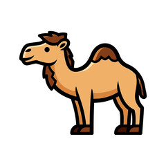 A cartoon camel stands facing left, showcasing its humps and brown accents.
