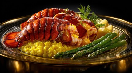 A seafood lover's dream plate: succulent lobster tails on a bed of risotto.