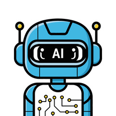 Naklejka premium Cute Blue Robot with AI Text on its Face.