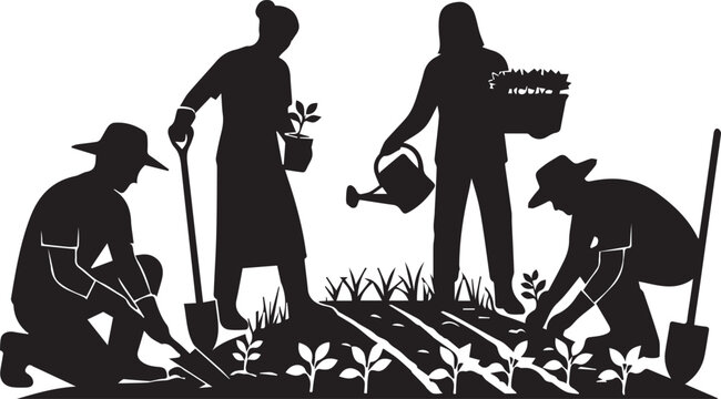 Diverse group of volunteers tending garden celebrating community and global support - Powered by Adobe