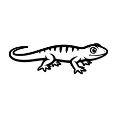 Obraz premium Cartoon lizard with stripes, outlined in black, on a white background.
