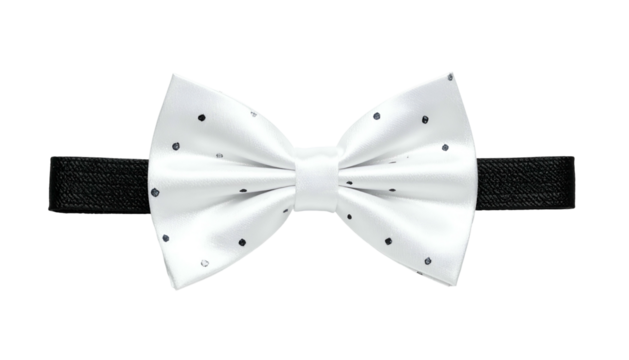 White, dotted bow tie on a black elastic band